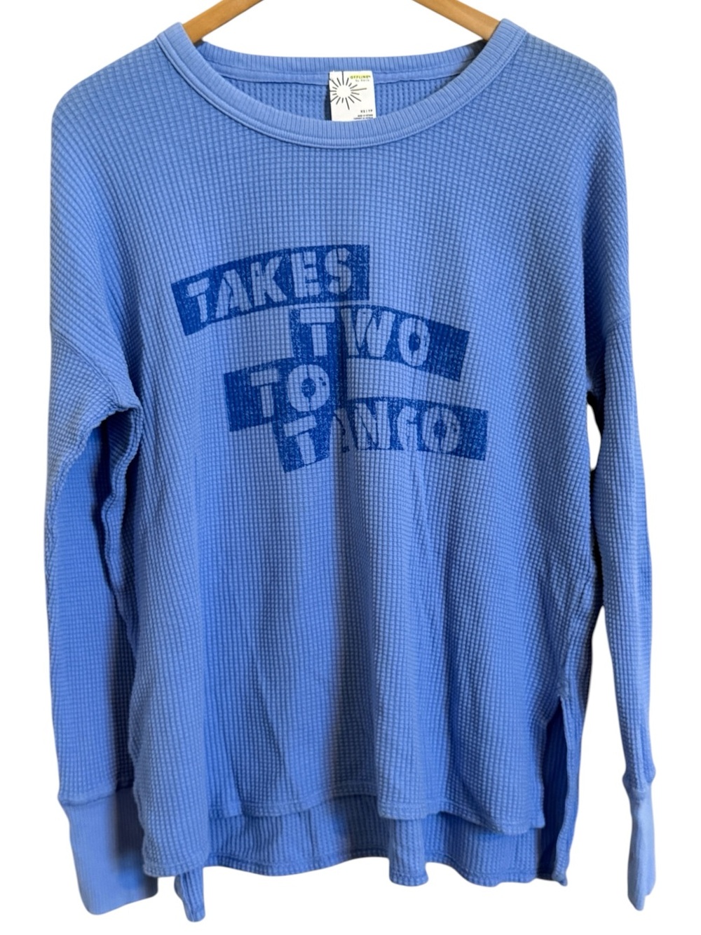 Offline by Aerie NWT Takes Two to Tango Oversized Waffle Thermal Top Blue XS